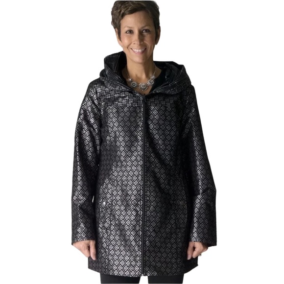 [L] UBU NWOT Rain Jacket Reversible Black/Grey Diamond Plaid - Picture 4 of 9